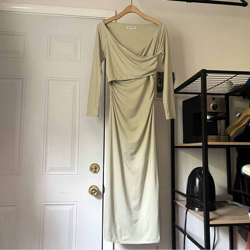 NWOT REFORMATION sage green tencel lyocell‎ spandex blend surplice maxi dress